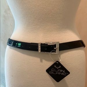 Belt in Black Patent with Crystal Buckle